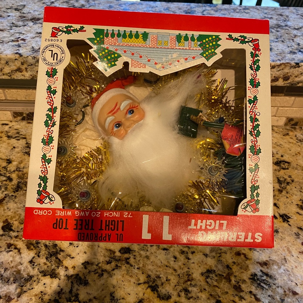 Vintage Santa Christmas Tree Topper with Lights